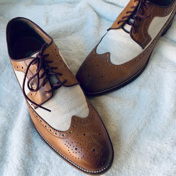 POSH PARTY MEN\'S JOHNSTON & MURRHY 10 1/2M WINGTIP  Tan Calfskin-Beige Linen main image 14